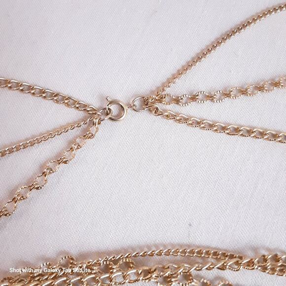 Ultra Long Triple Chain Opera Necklace Gold Tone Varying Link Size And Style - Picture 3 of 6